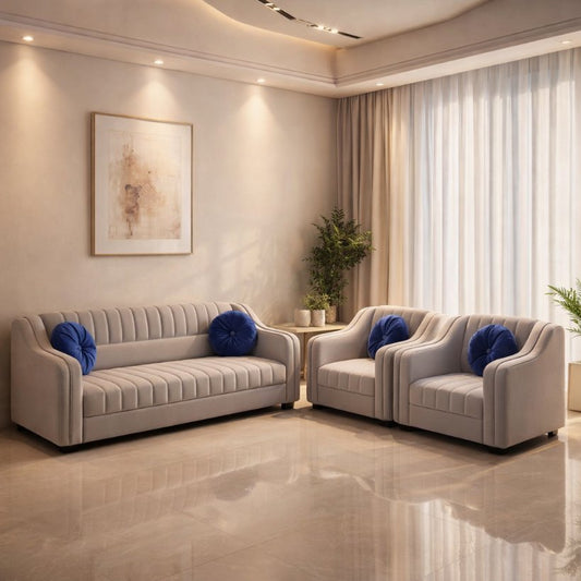 Elara Curve Upholstered Sofa Set with Vertical Channel Design