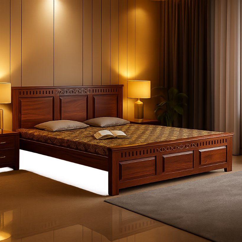 Aangan Classic Panel Bed with Linear Carving