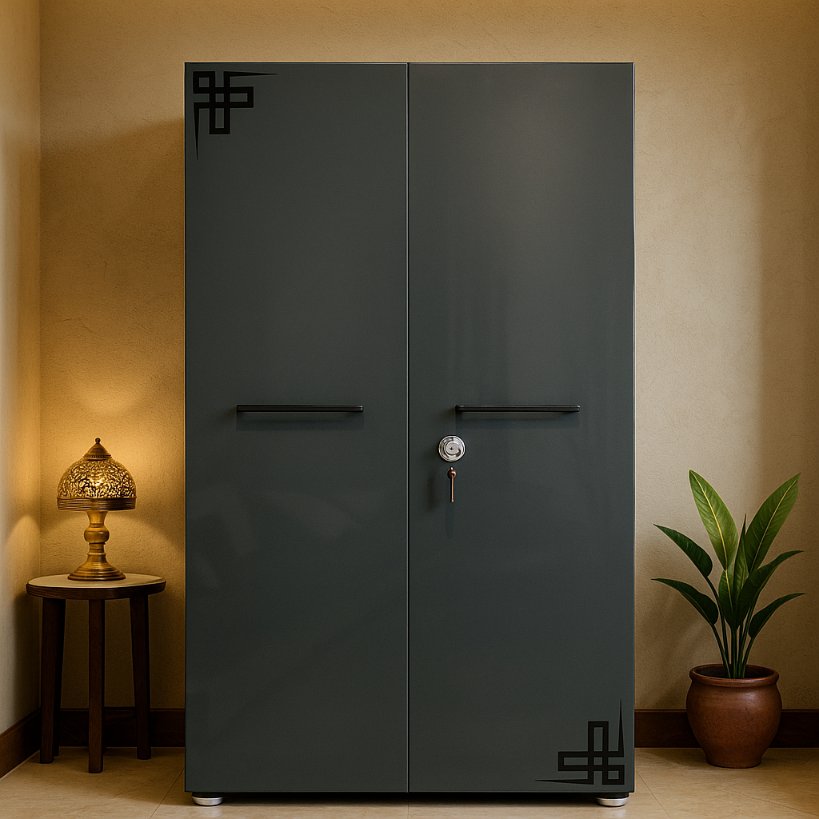 Matte Grey 2-Door Modern Steel Wardrobe – Premium Finish