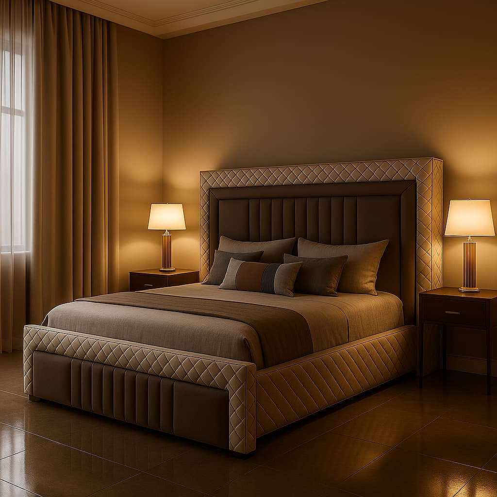 Aangan Luxe Panel Bed with Diamond Upholstery & Soft-Touch Finish