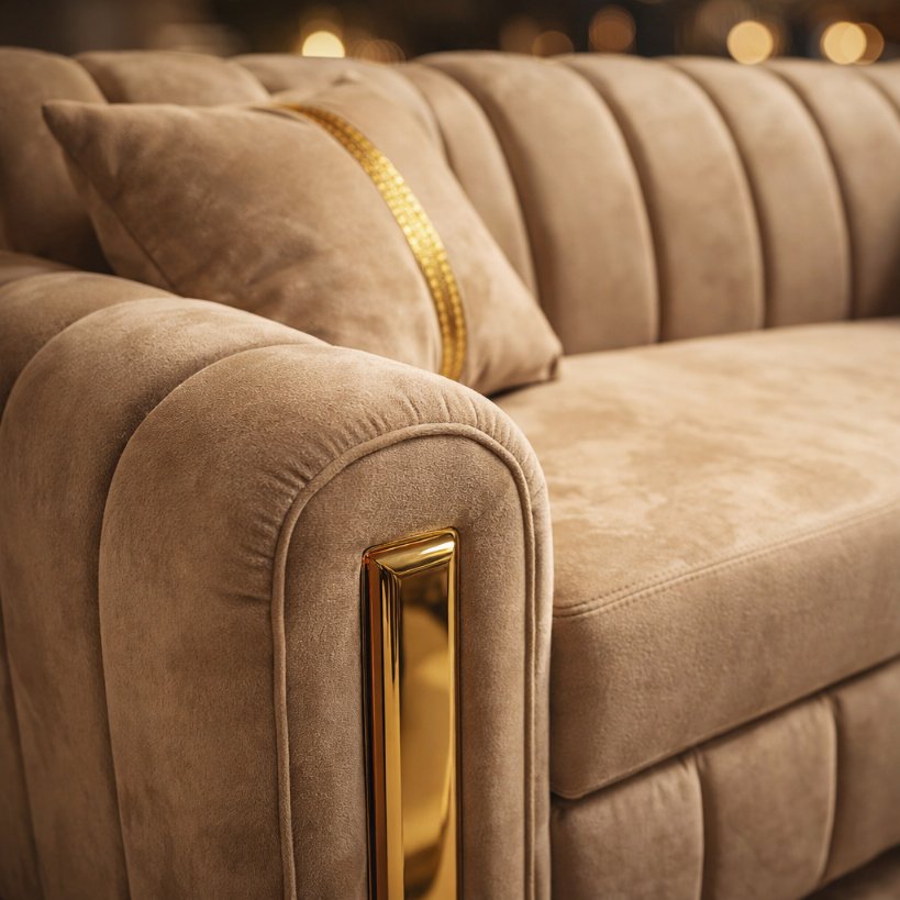 Aurora Plush Upholstered Sofa Set with Curved Arm Design