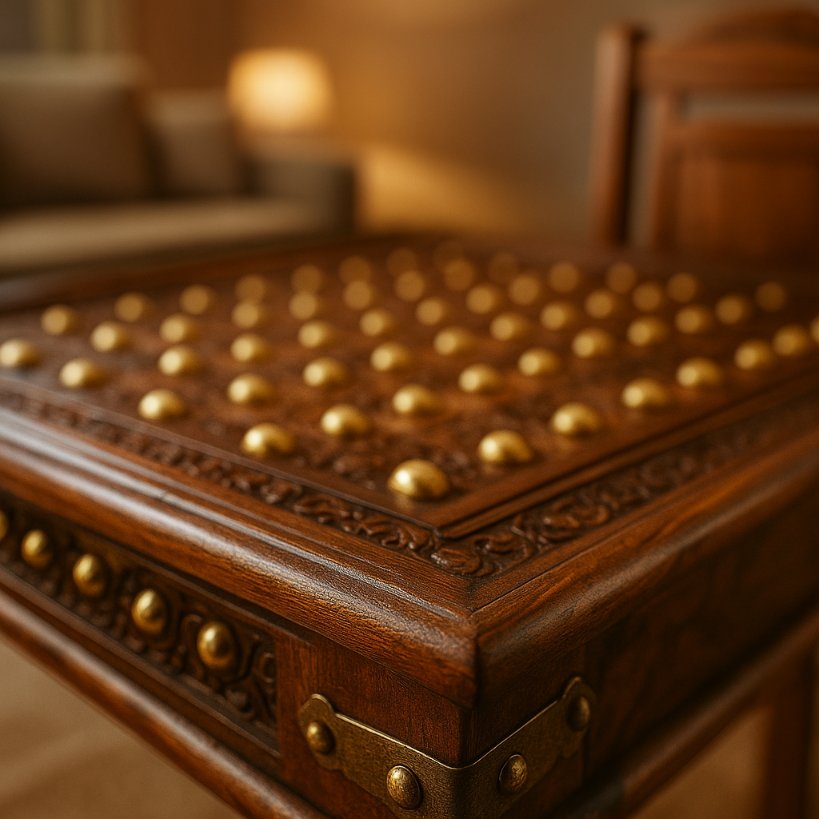 Aangan Sheesham Brass-Stud Heritage Dining Set – 6 Seater