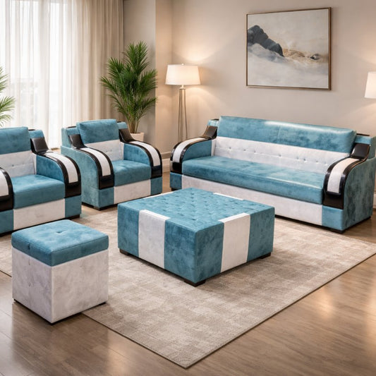 Verona Comfort Sofa Set in Teal & Ivory with Statement Arm Design