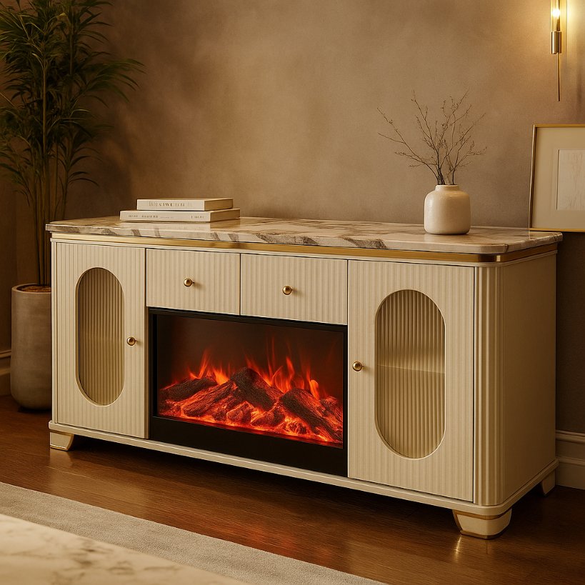 Aangan Elite Marble-Top Fireplace Console