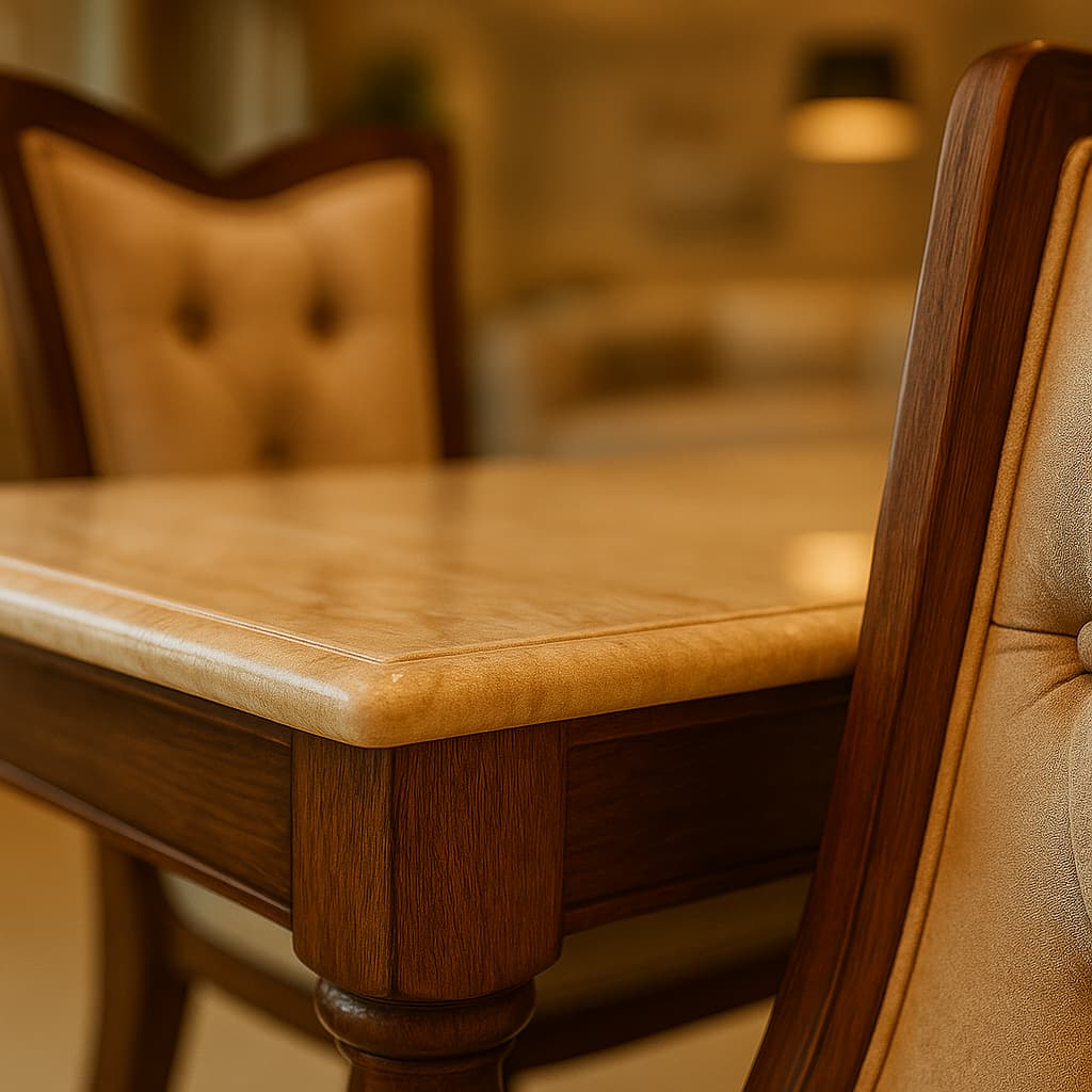 Aangan Imperial Velvet-Back 6-Seater Marble-Top Dining Set (Premium Teak Finish)