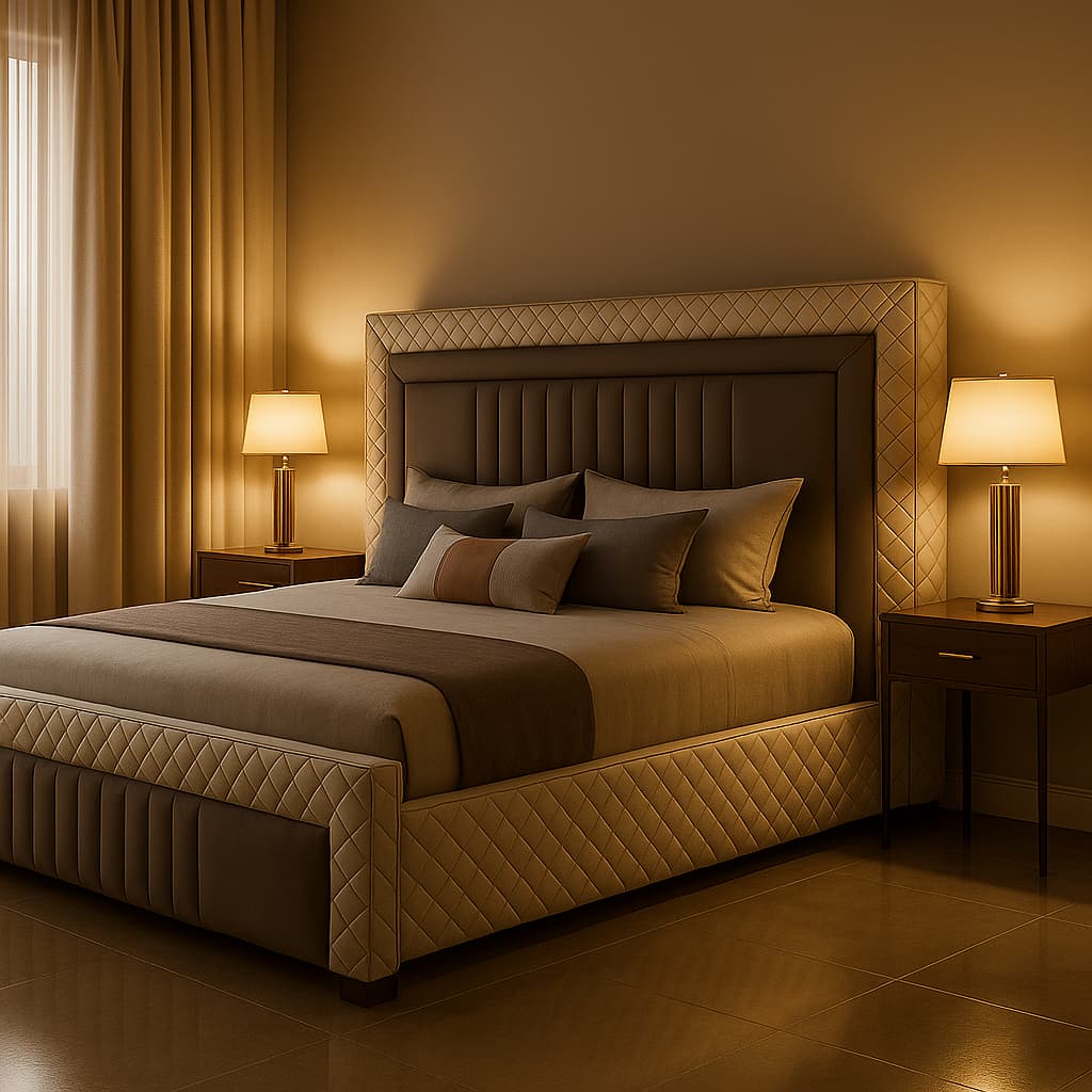Aangan Luxe Panel Bed with Diamond Upholstery & Soft-Touch Finish