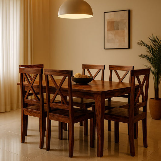 Aangan X-Back Sheesham Dining Set – 6 Seater