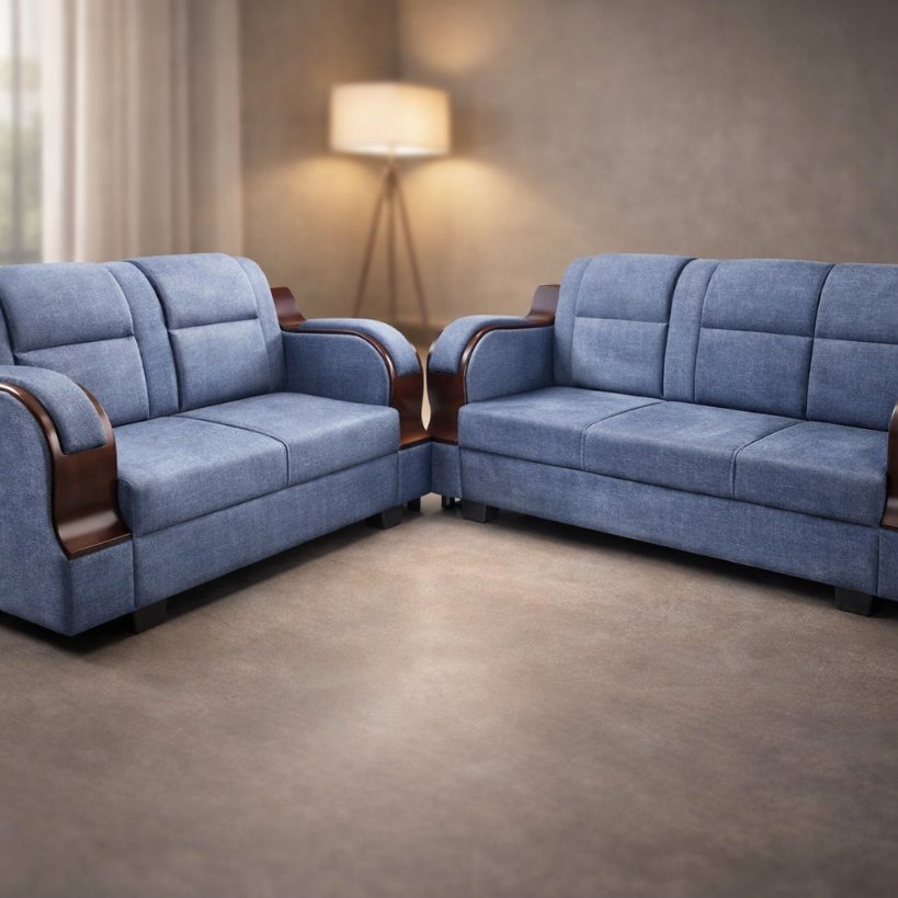 Haven Luxe Fabric Sofa Set with Wooden Arm Accents