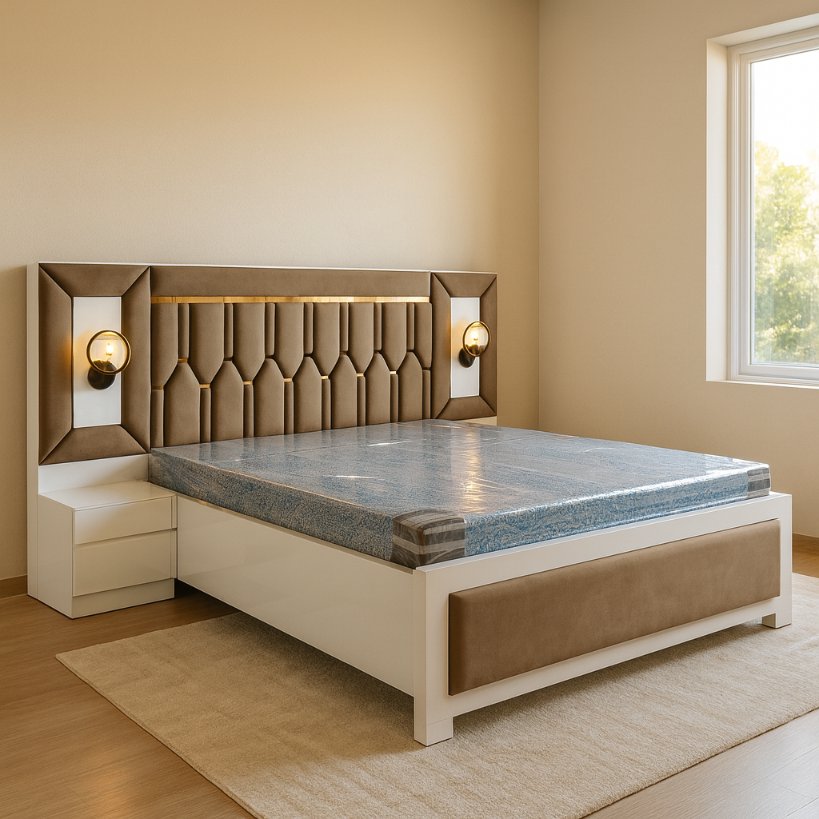 Luxury Upholstered Bed With Designer Headboard