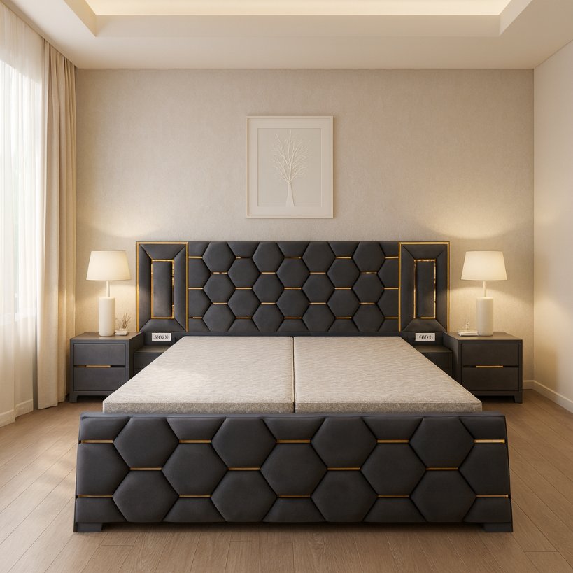 Luxury Quilted Upholstered Bed With Panel Headboard