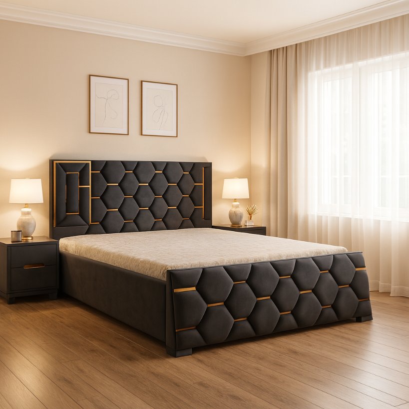 Luxury Quilted Upholstered Bed With Panel Headboard