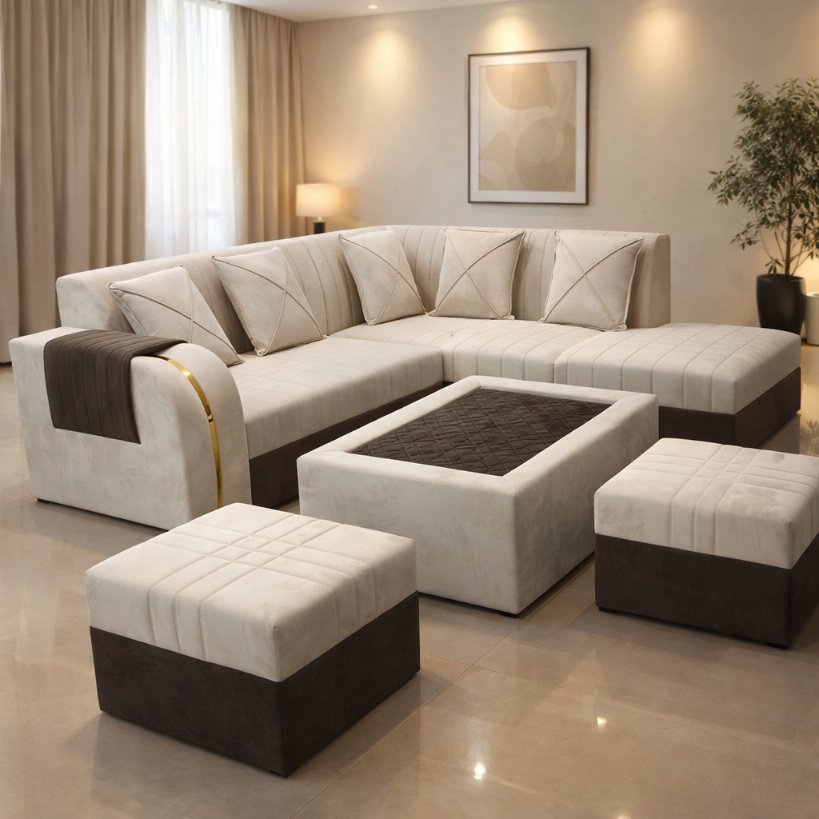Luxe Haven Modular L-Shape Sofa Set with Ottoman Seating