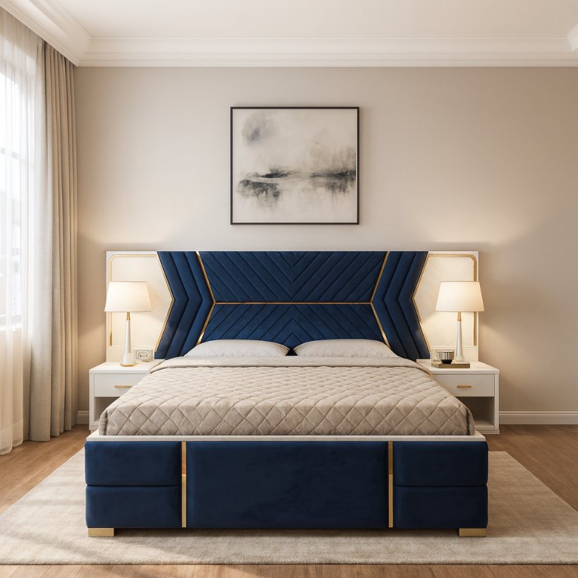 Modern Panel Upholstered Bed With Accent Headboard