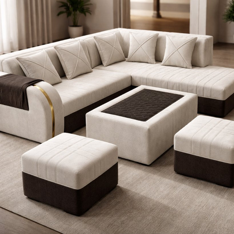 Luxe Haven Modular L-Shape Sofa Set with Ottoman Seating