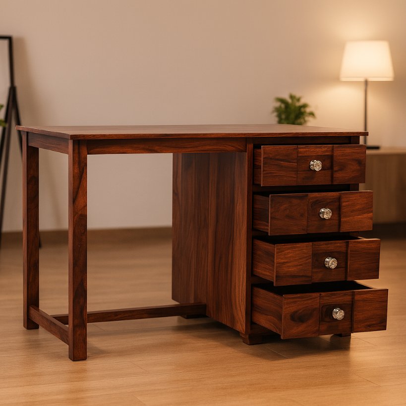 Solid Wood Office Work Table with 4-Drawer Storage