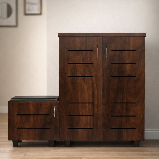 Aangan Modern Solid Wood Modular Shoe Rack with Seating Unit