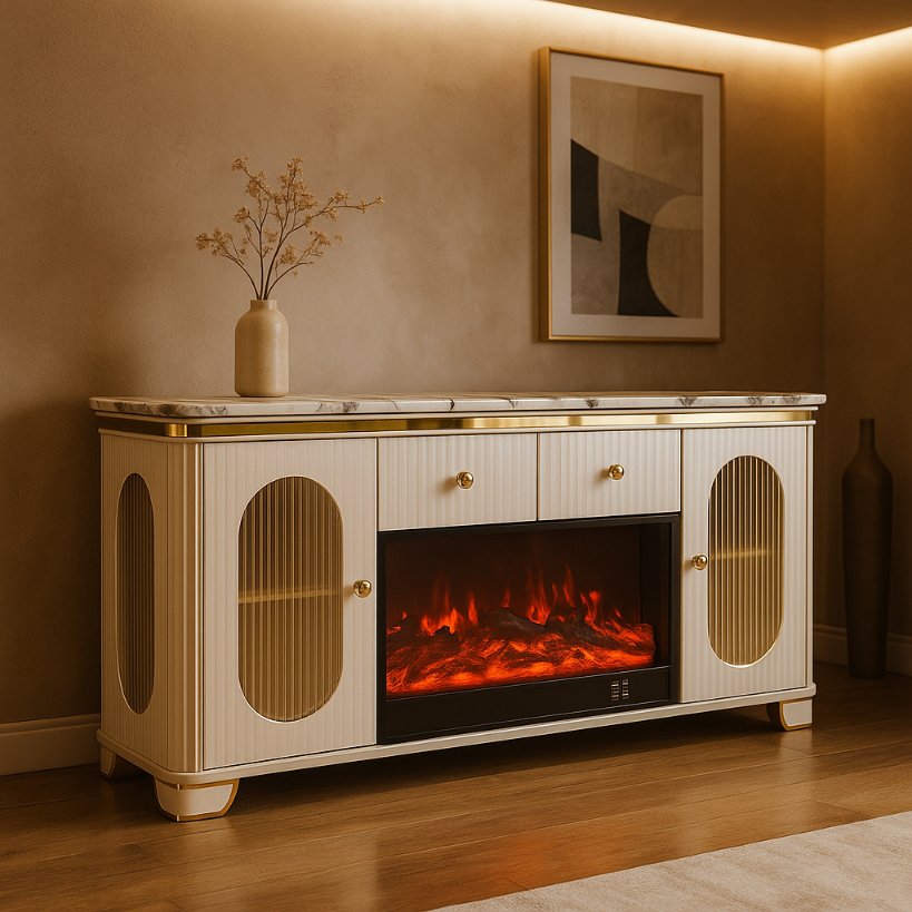 Aangan Elite Marble-Top Fireplace Console