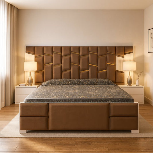 Luxury Upholstered Bed With Geometric Headboard