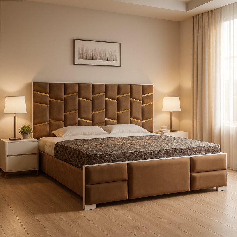 Luxury Upholstered Bed With Geometric Headboard