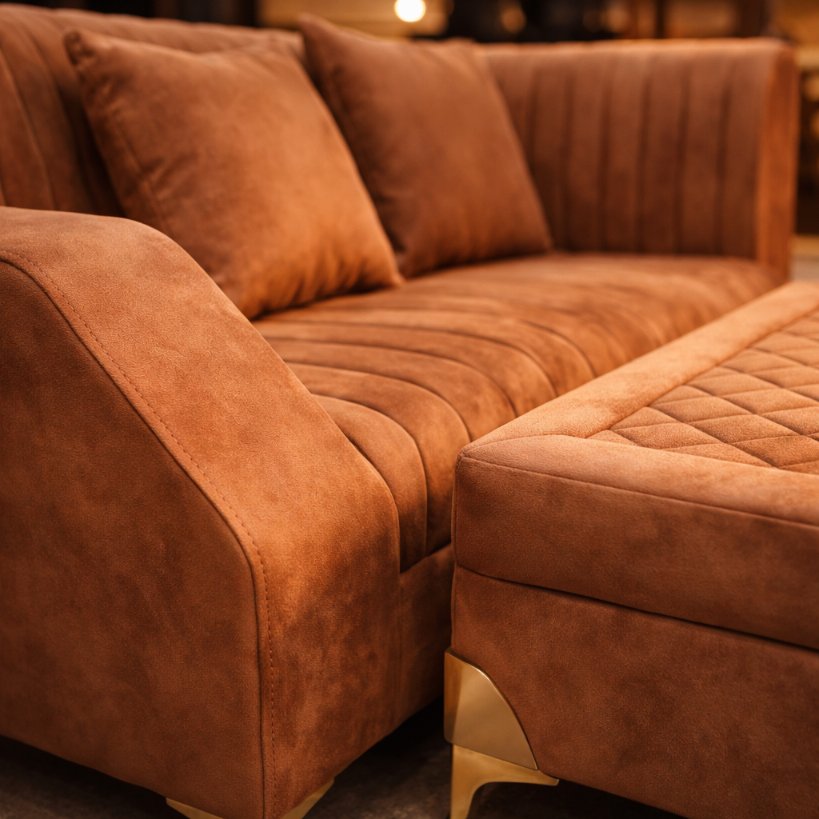 Amber Haven Luxury L-Shape Sectional Sofa with Ottoman Set
