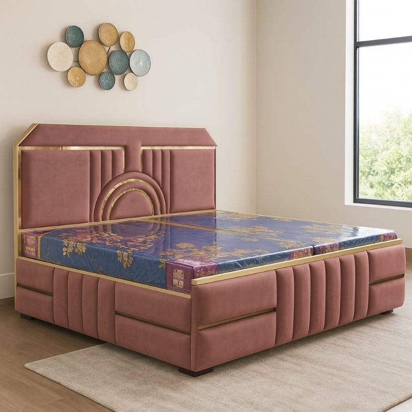 Luxury Upholstered Bed With Gold Accent Headboard