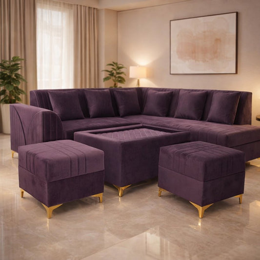 Royal Plum Grande L-Shape Sectional Sofa with Ottoman Set