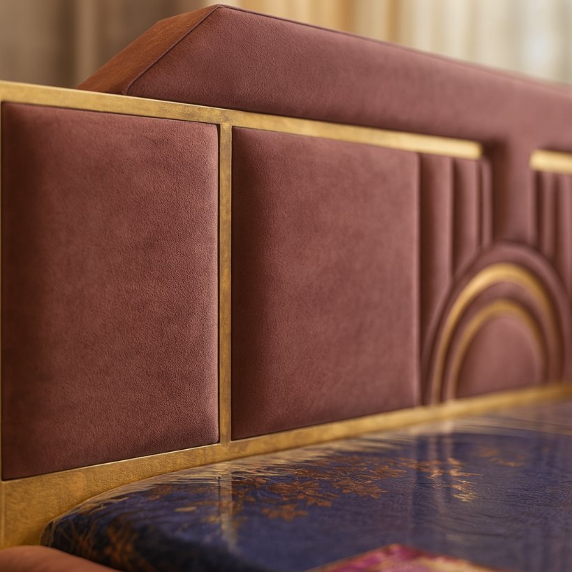 Luxury Upholstered Bed With Gold Accent Headboard