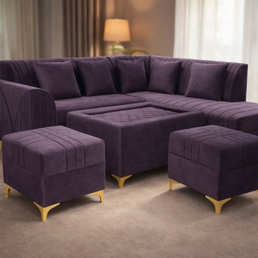 Royal Plum Grande L-Shape Sectional Sofa with Ottoman Set