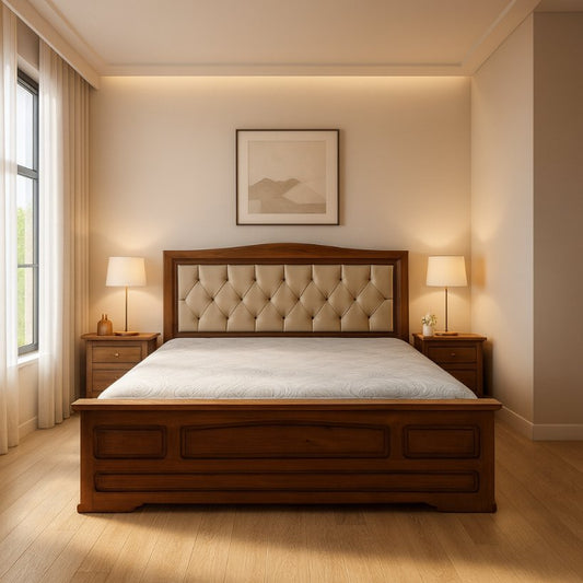 Classic Wooden Bed With Upholstered Headboard