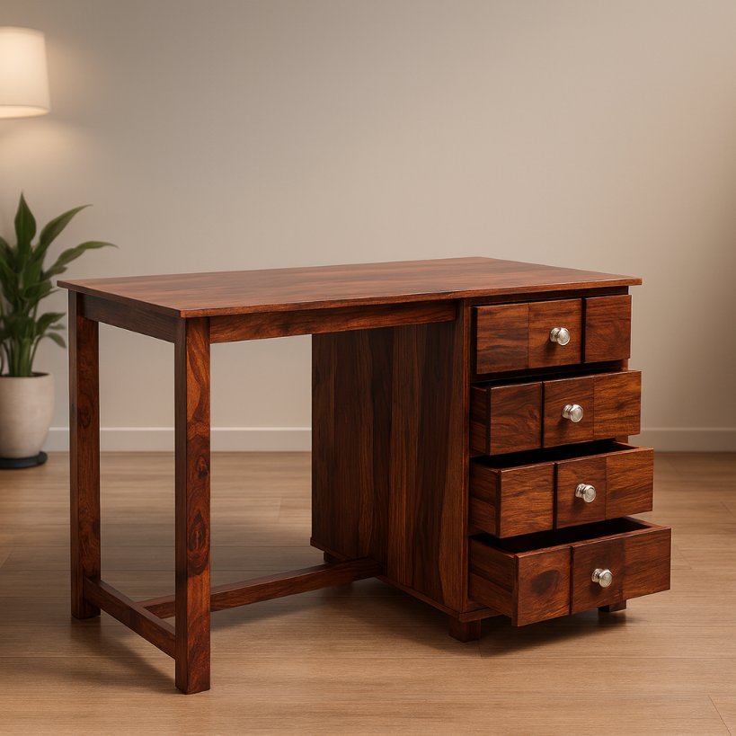 Solid Wood Office Work Table with 4-Drawer Storage