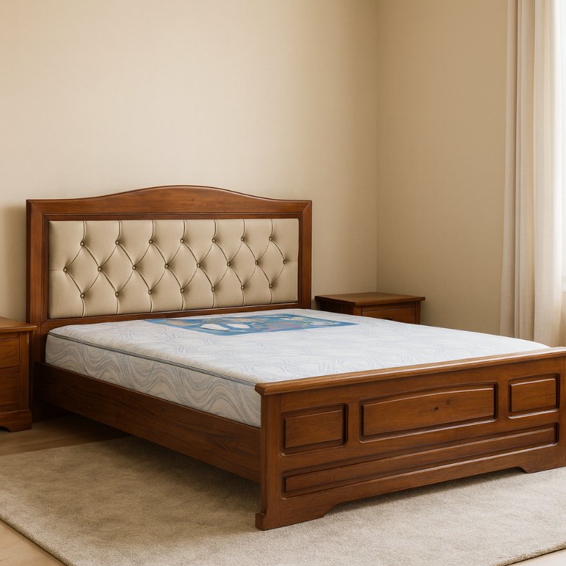 Classic Wooden Bed With Upholstered Headboard