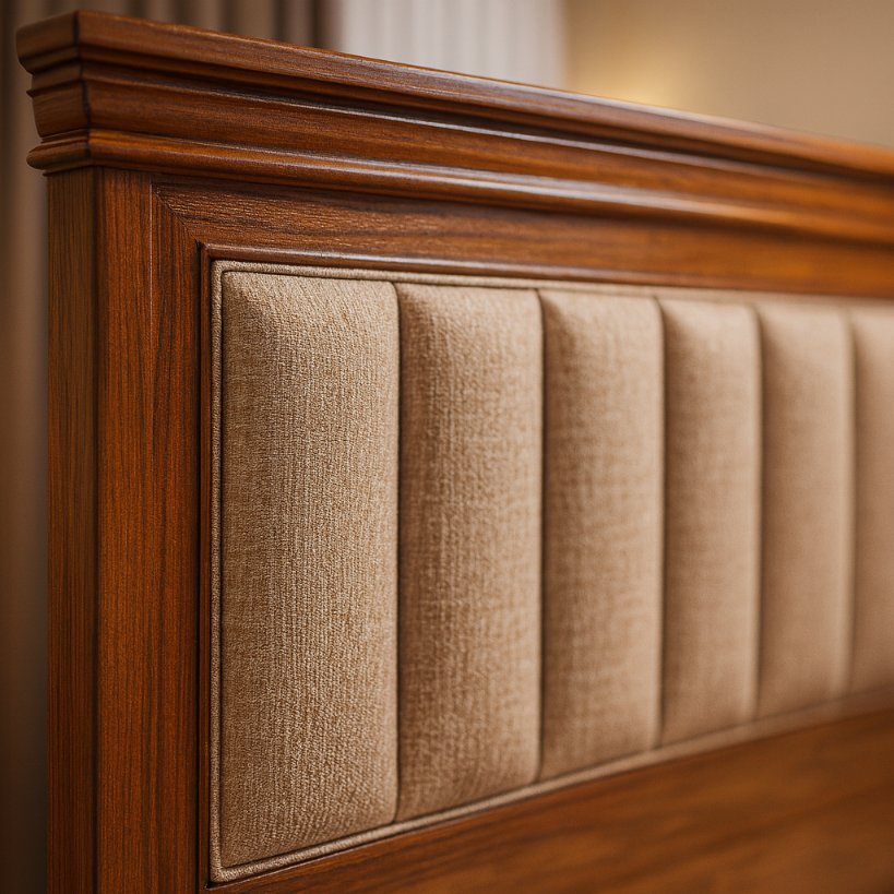 Elegant Solid Wood Bed With Upholstered Panel Headboard