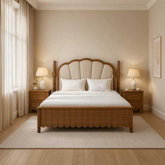 Classic Solid Wood Bed With Curved Upholstered Headboard