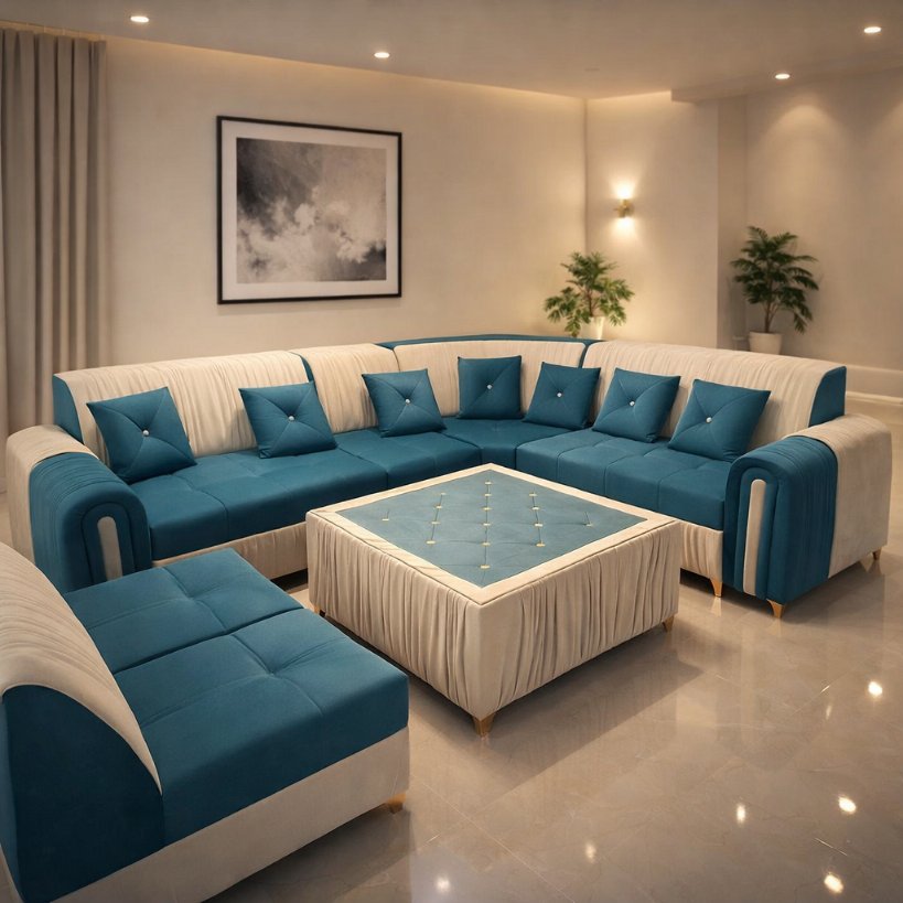 Aurelia Grande U-Shape Luxury Sectional Sofa with Center Ottoman