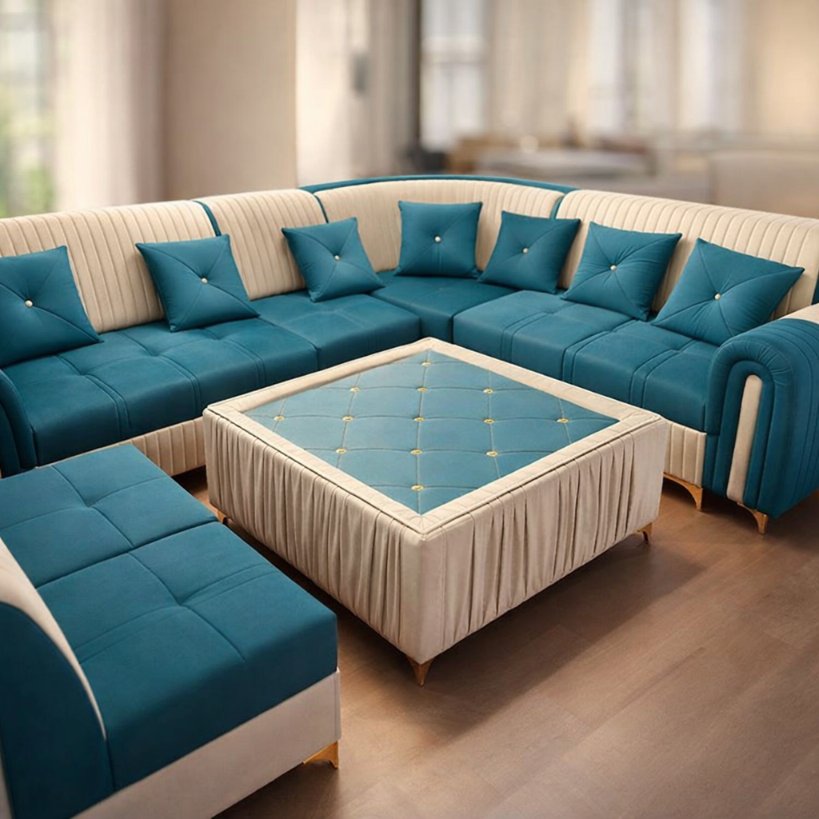 Aurelia Grande U-Shape Luxury Sectional Sofa with Center Ottoman