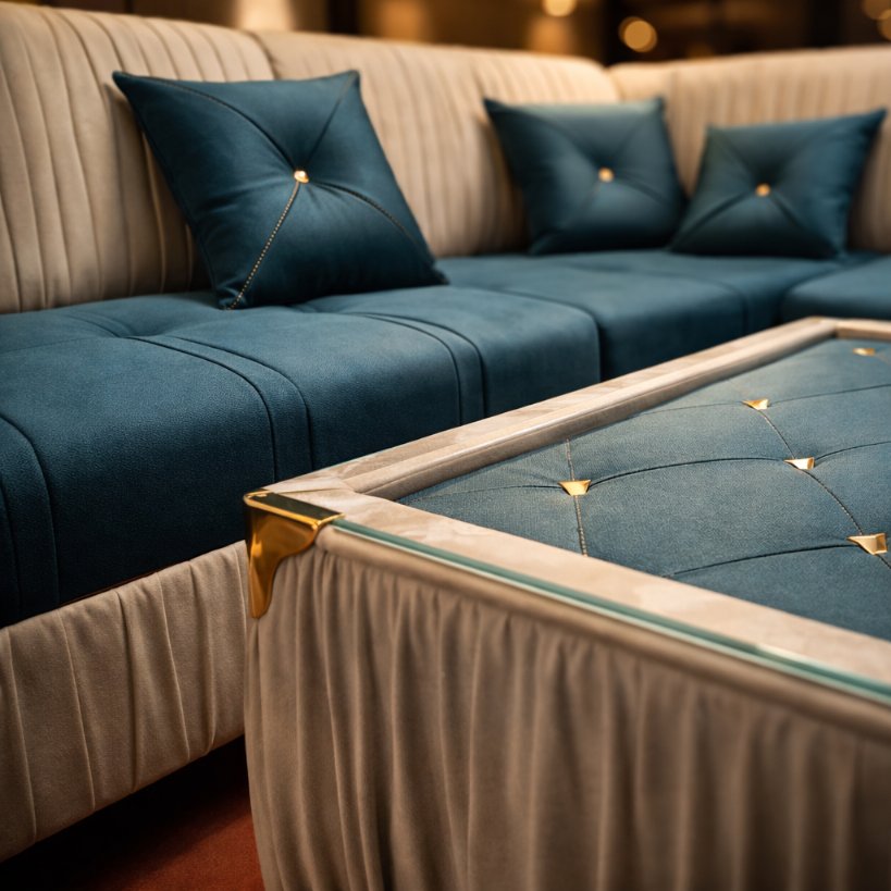 Aurelia Grande U-Shape Luxury Sectional Sofa with Center Ottoman