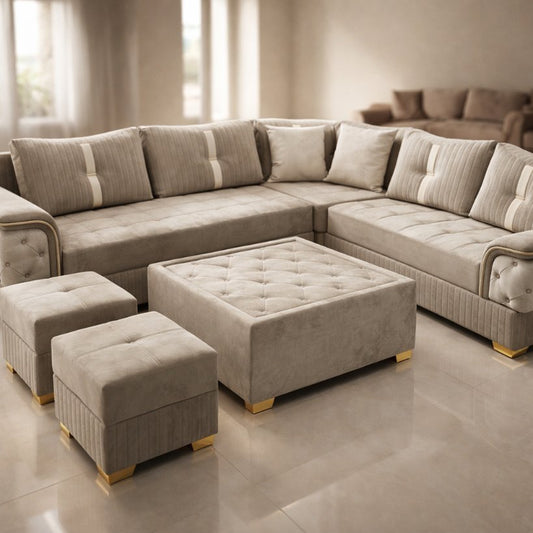 Celestia Luxe L-Shape Sectional Sofa with Ottoman & Pouffe Set