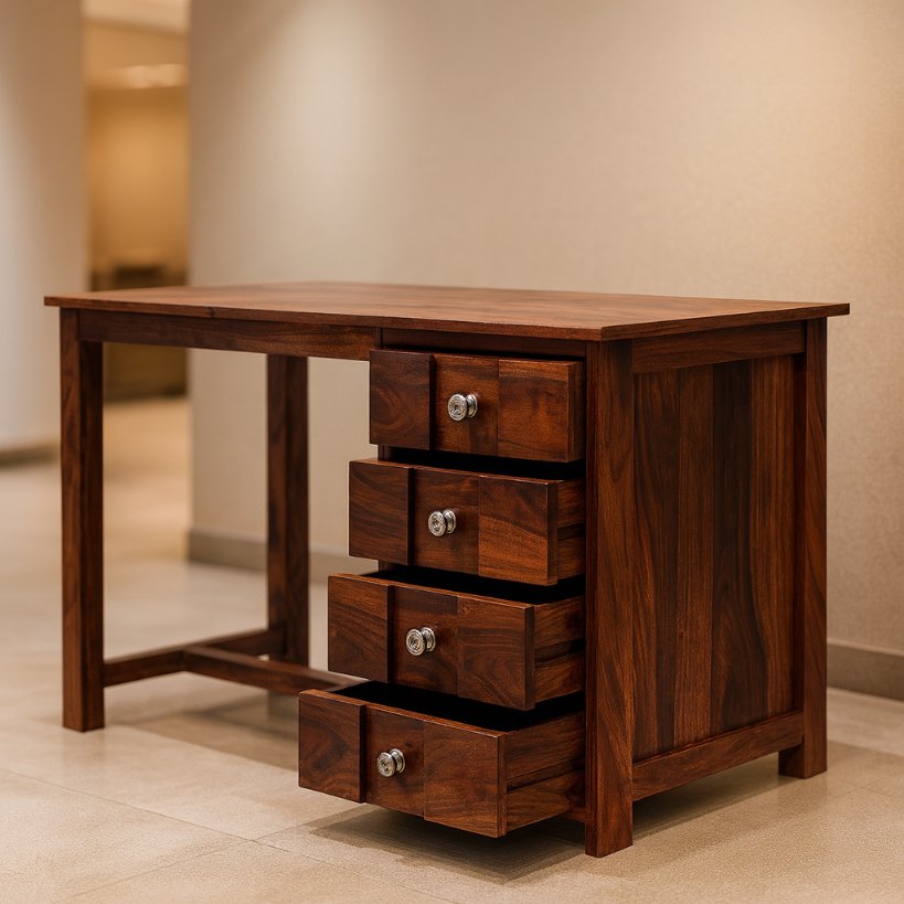 Solid Wood Office Work Table with 4-Drawer Storage