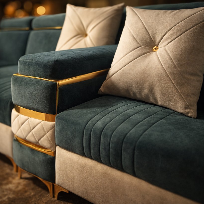 Verona Elite Teal L-Shape Sectional Sofa with Ottoman & Pouffe Set