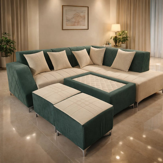 Emerald Crest Luxury L-Shape Sectional Sofa with Ottoman