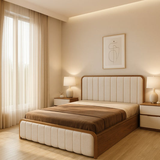 Modern Upholstered Bed with Vertical Channel Headboard