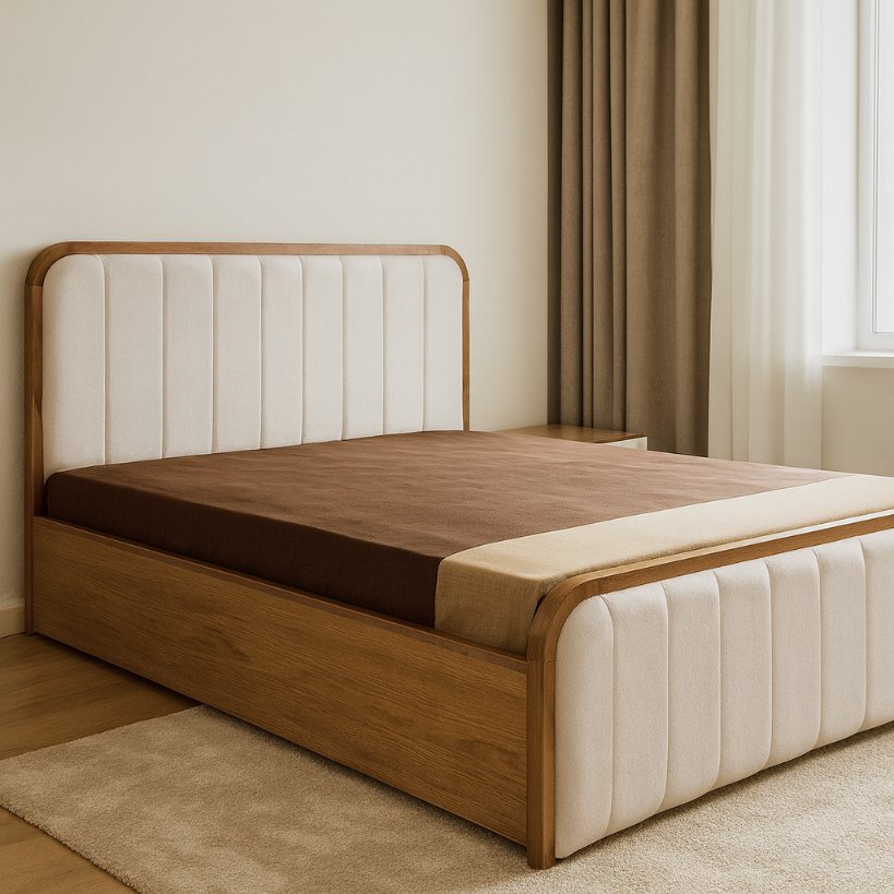 Modern Upholstered Bed with Vertical Channel Headboard