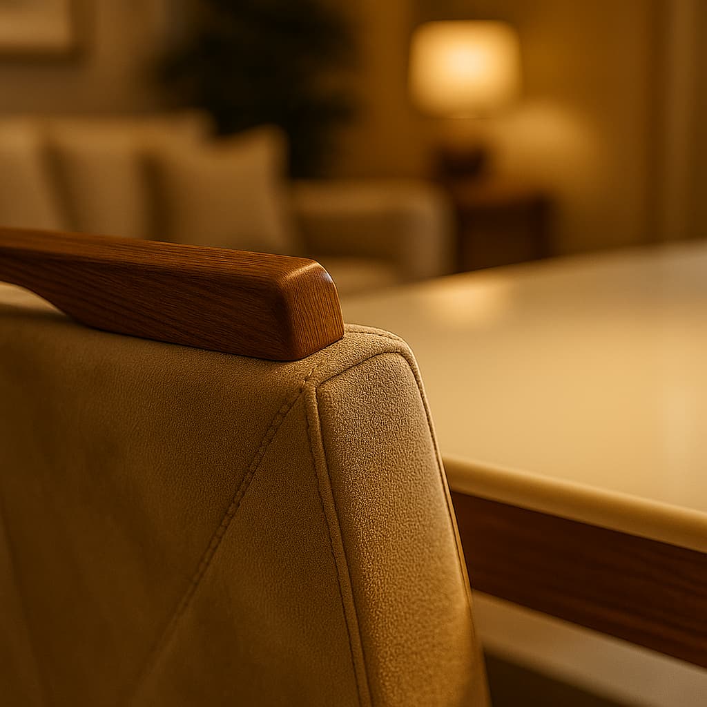 Aangan 6-Seater Modern Cream Upholstered Dining Set with Sleek White Top