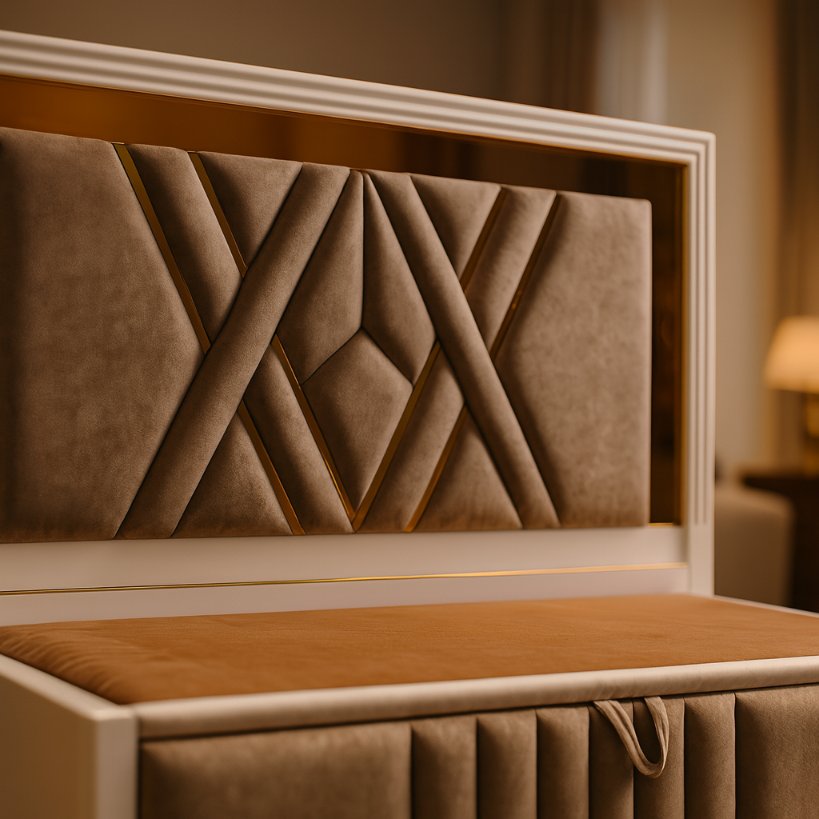 Ivory Luxe Panel Bed with Sculpted Headboard