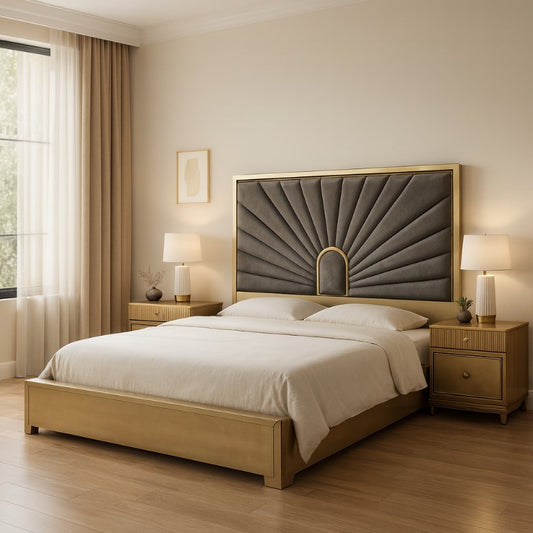 Aurora Sunray Upholstered Bed with Metallic Frame