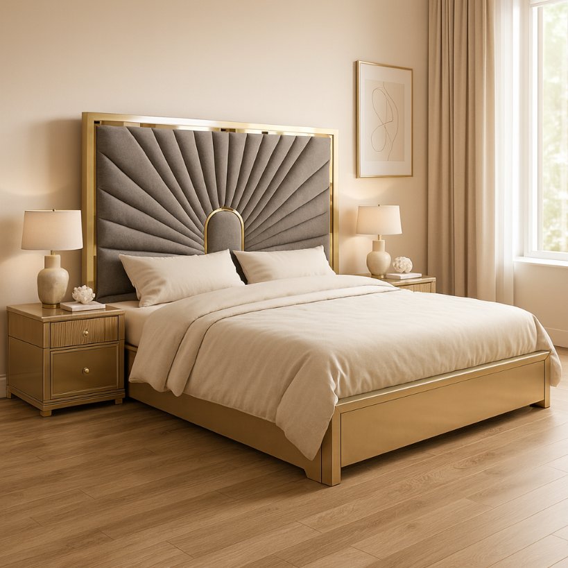Aurora Sunray Upholstered Bed with Metallic Frame