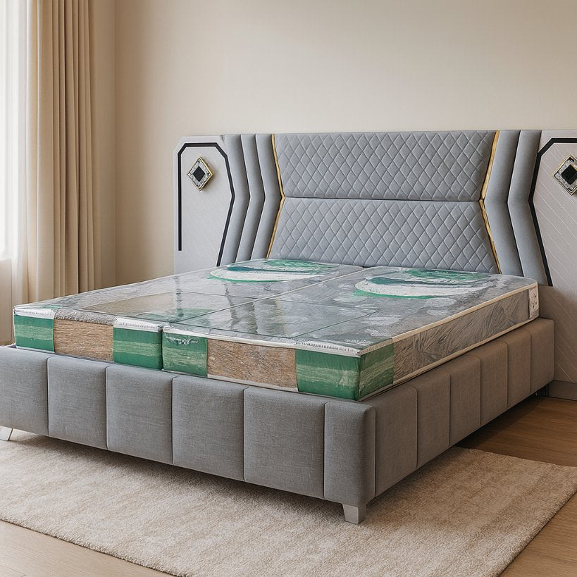 Luxe Crest Quilted Upholstered Bed with Designer Headboard
