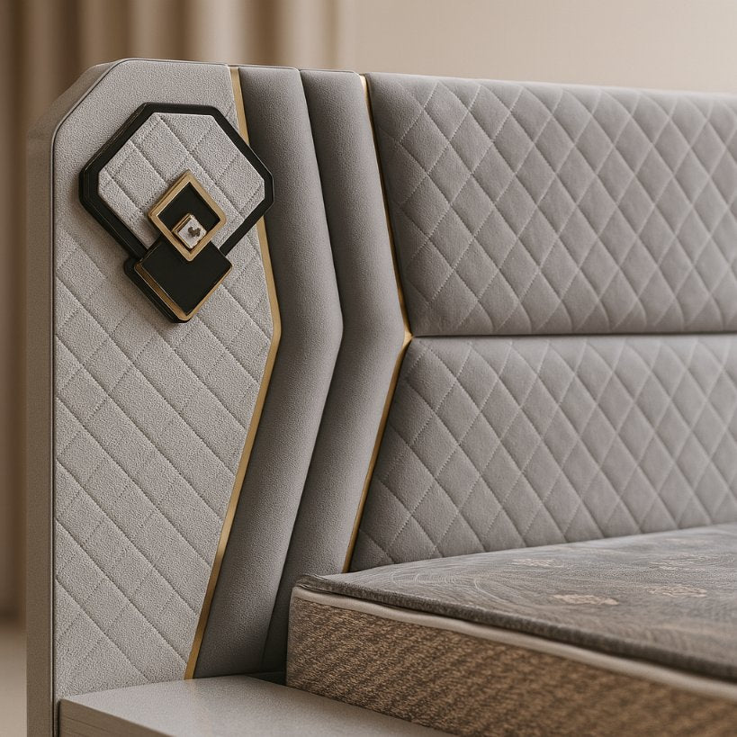 Luxe Crest Quilted Upholstered Bed with Designer Headboard