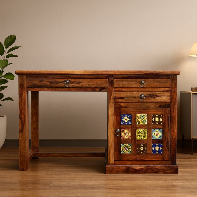 Solid Wood Office Table with Storage Cabinet