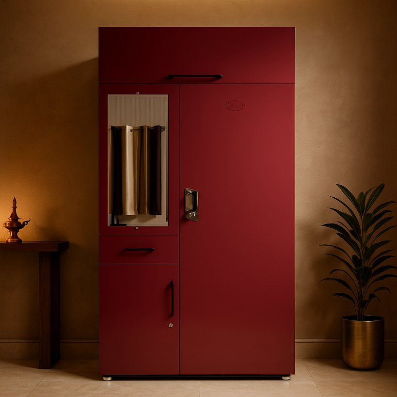 Premium Steel Wardrobe in Burgundy Finish